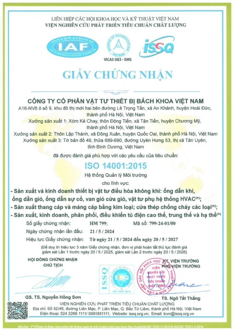Giấy chứng nhận cửa chống cháy Bách khoa việt nam