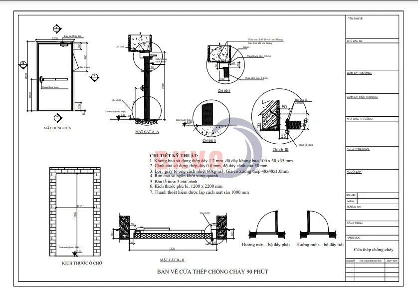 Bản vẽ cửa ngăn cháy 60 phút