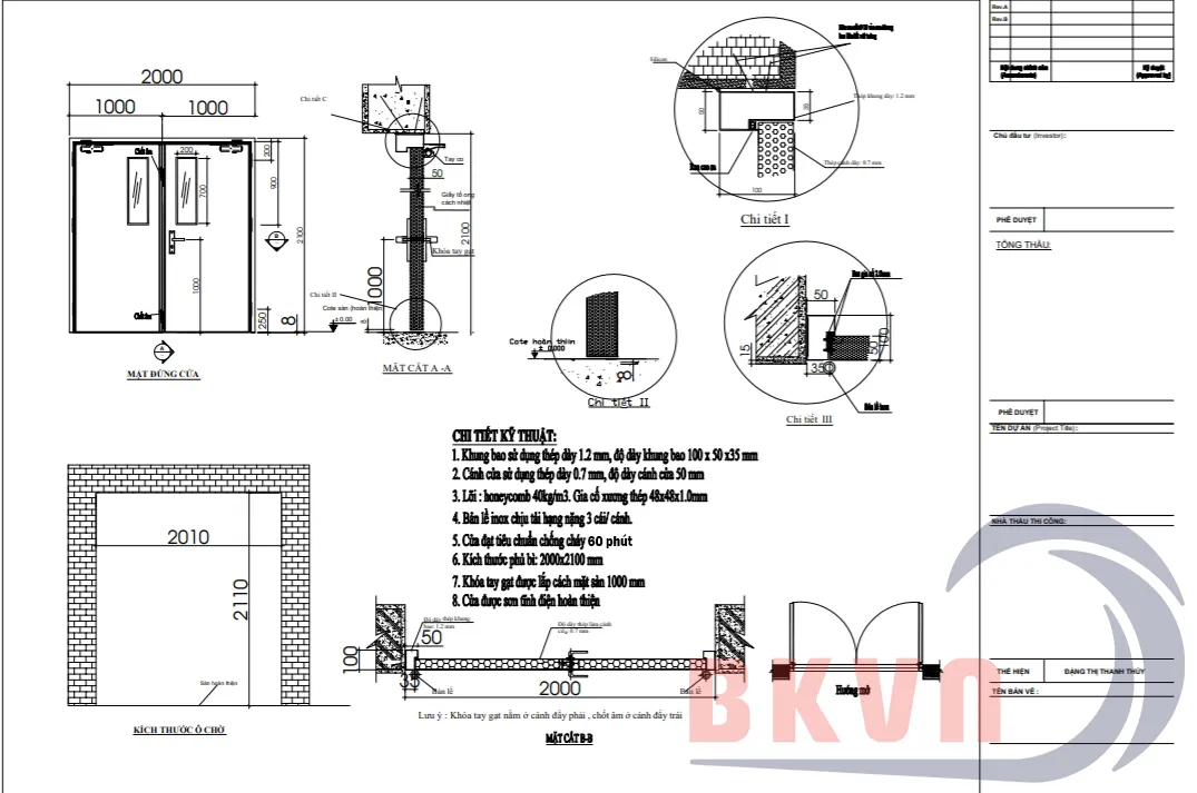 Bản vẽ cửa ngăn cháy 60 phút