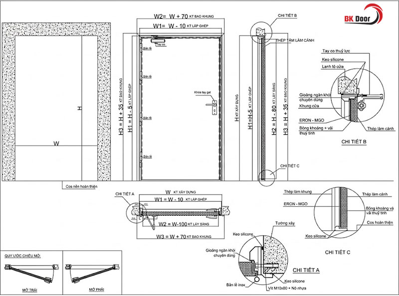 Bản vẽ cửa chống cháy 1 cánh chi tiết