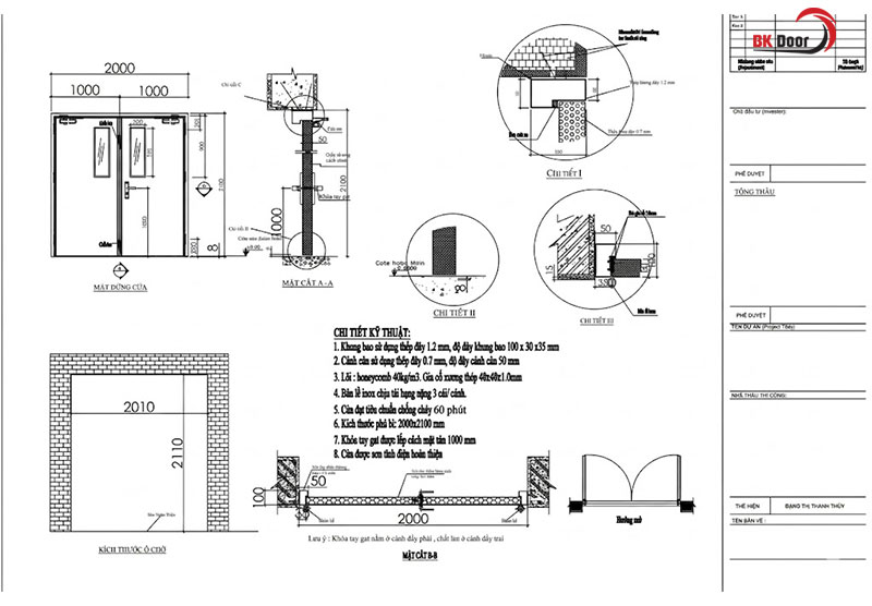 Bản vẽ cửa chống cháy 2 cánh chi tiết