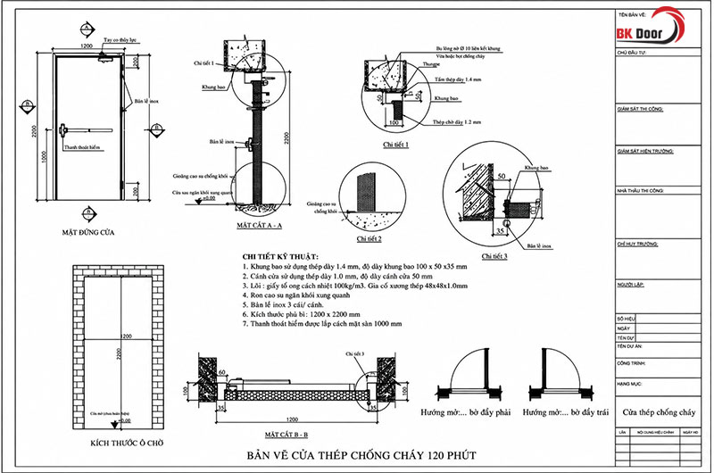 Bản vẽ cửa chống cháy EI120