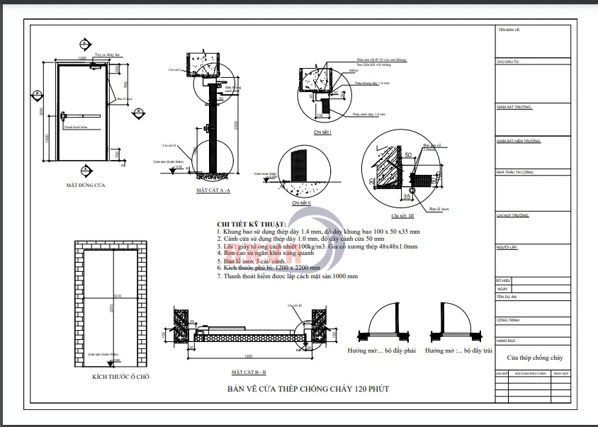 Bản vẽ cửa ngăn cháy 120 phút