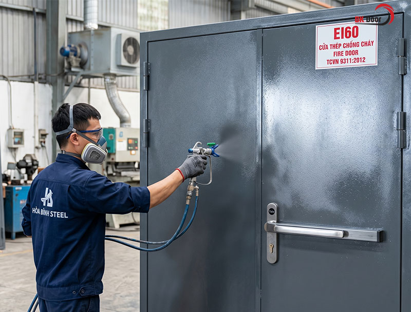 Hoàn thiện sơn bề mặt cửa thép chống cháy