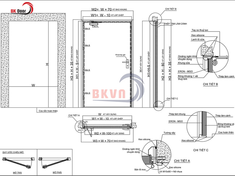 Bản vẽ đầy đủ cửa thép chống cháy 