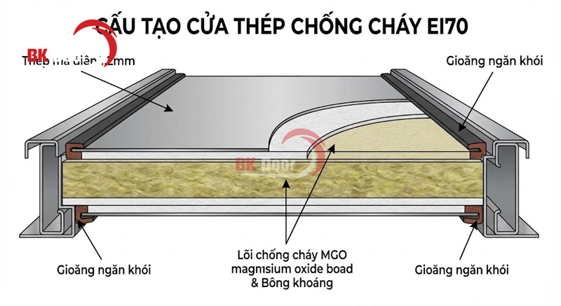 Cấu tạo cửa thép chống cháy EI70 BKDoor