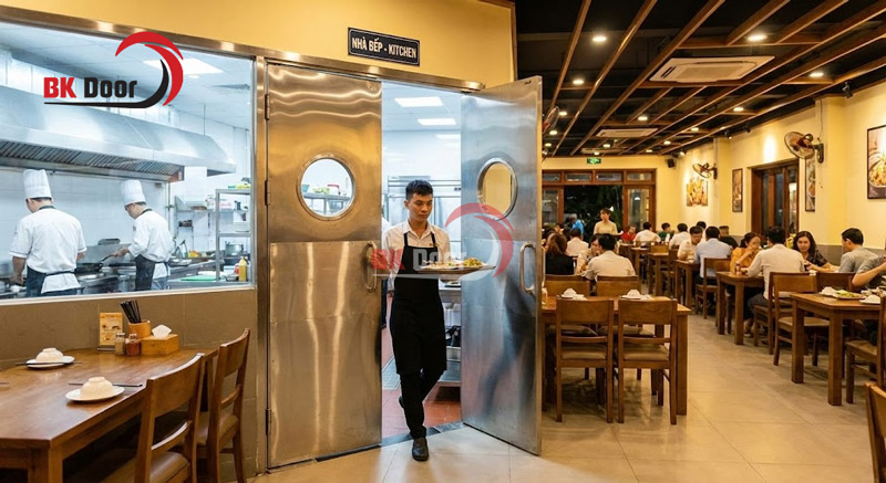 Cửa chống cháy mở 2 chiều được sử dụng cho nhà hàng