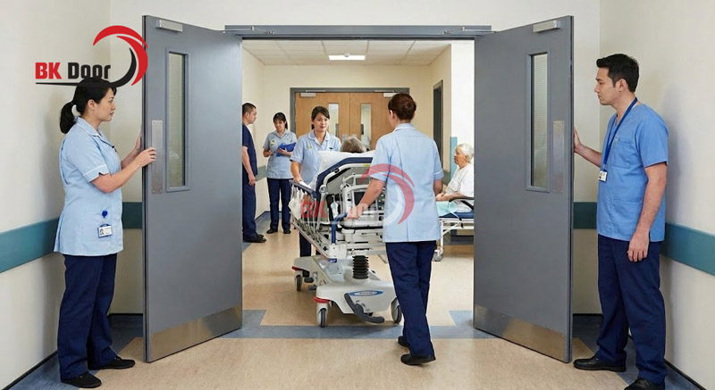 Cửa thép chống cháy 2 cánh mở 2 chiều được ứng dụng rất nhiều tại bệnh viện