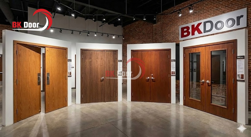 Cửa thép vân gỗ 2 cánh BKDoor đa dạng mẫu mã