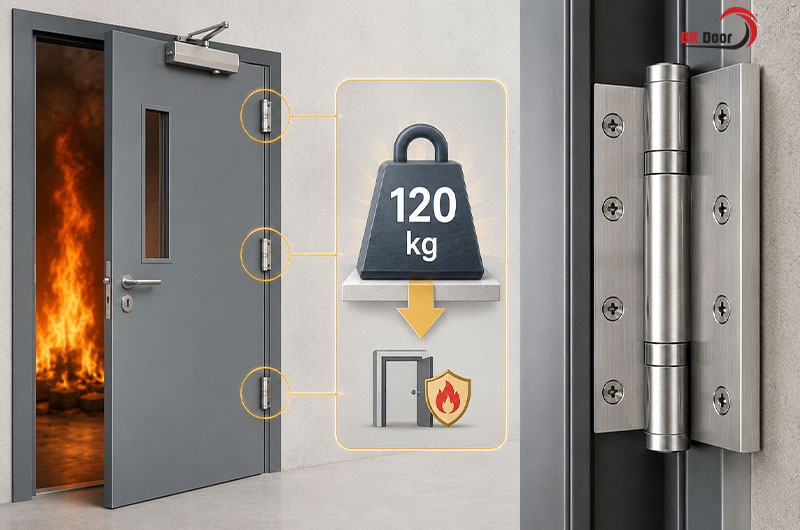 Bản lề cửa chống cháy của BK Door chịu tải trọng lên tới 120kg