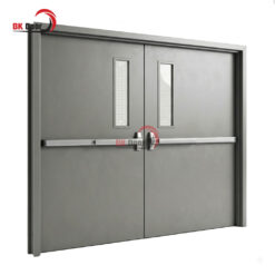 Cửa chống cháy 2 cánh có ô kính - Thanh thoát hiểm