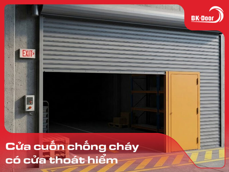 cửa cuốn chống cháy có cửa thoát hiểm