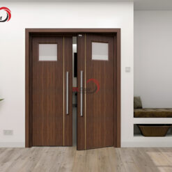 Cửa thép chống cháy 2 cánh có ô kính sử dụng tay đẩy/kéo cửa