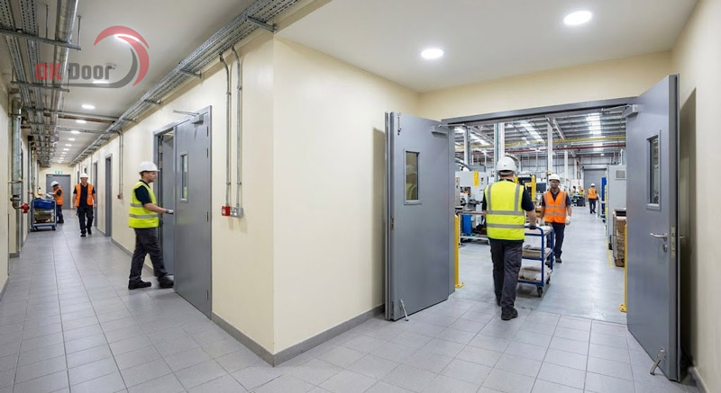 Cửa thép chống cháy mở 2 chiều rất phổ biến làm cửa lưu thông