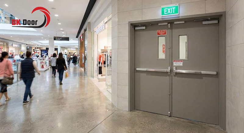 Cửa thoát hiểm 2 cánh thường được dùng tại các trung tâm thương mại