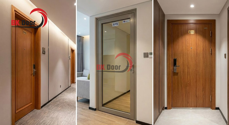 Tiêu chuẩn EI15 thường thấy ở cửa gỗ, cửa kính và cửa thép vân gỗ căn hộ