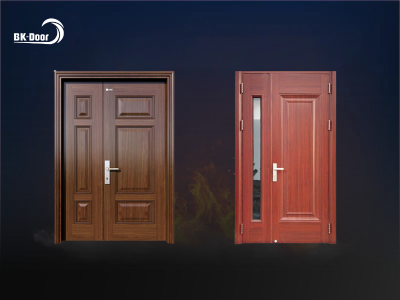 Cửa thép vân gỗ 2 cánh lệch