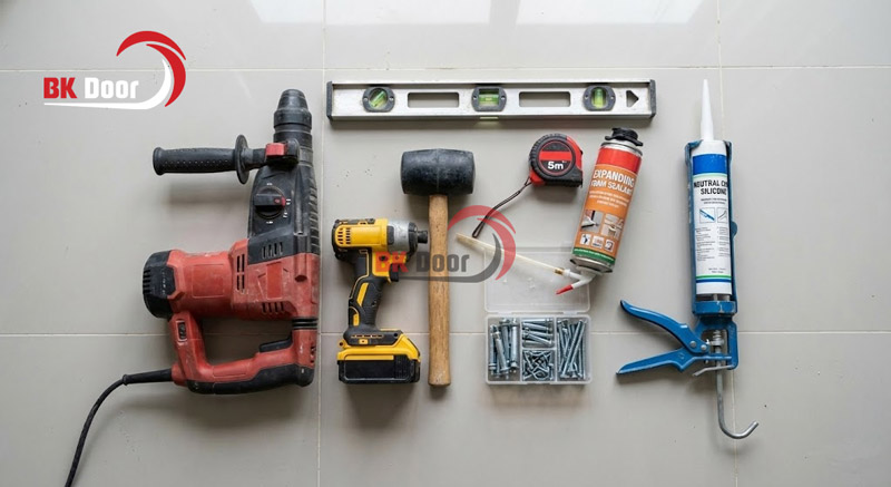 Bộ dụng cụ cần thiết cho việc lắp đặt cửa thép vân gỗ