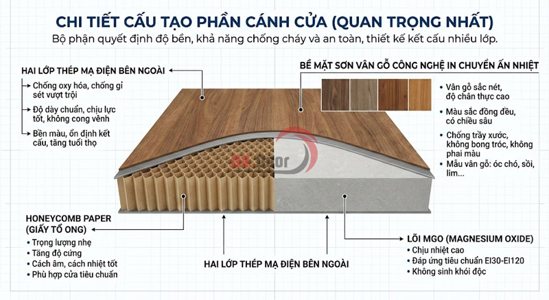 Cấu tạo phần cánh cửa của cửa thép vân gỗ