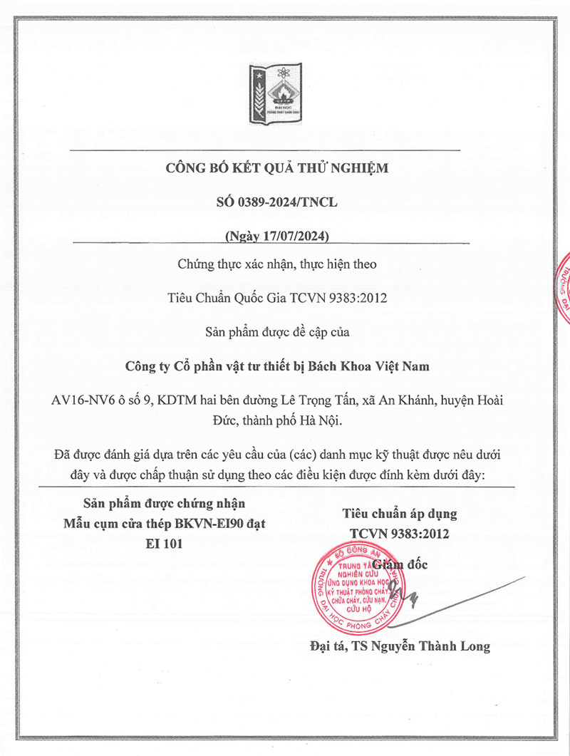 Chứng nhận tiêu chuẩn EI101 cửa 1 cánh chống cháy tay gạt BK DOOR EI90