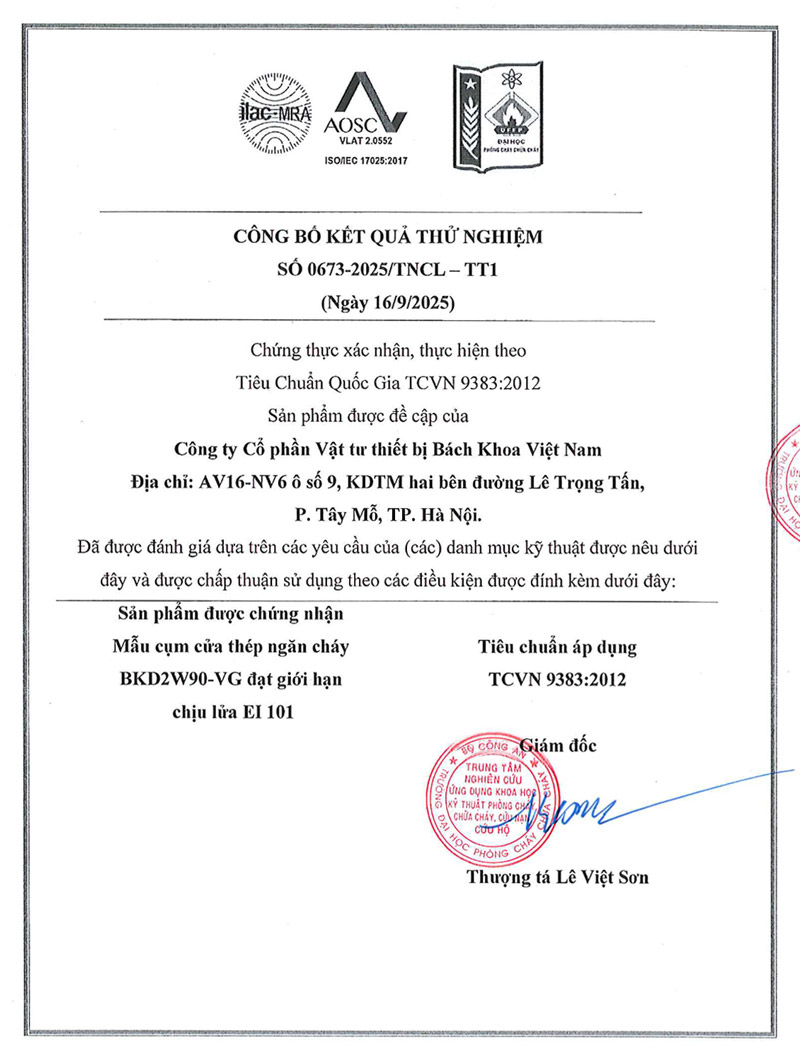 Chứng nhận tiêu chuẩn EI101 cửa chống cháy mở 2 chiều BK DOOR EI90