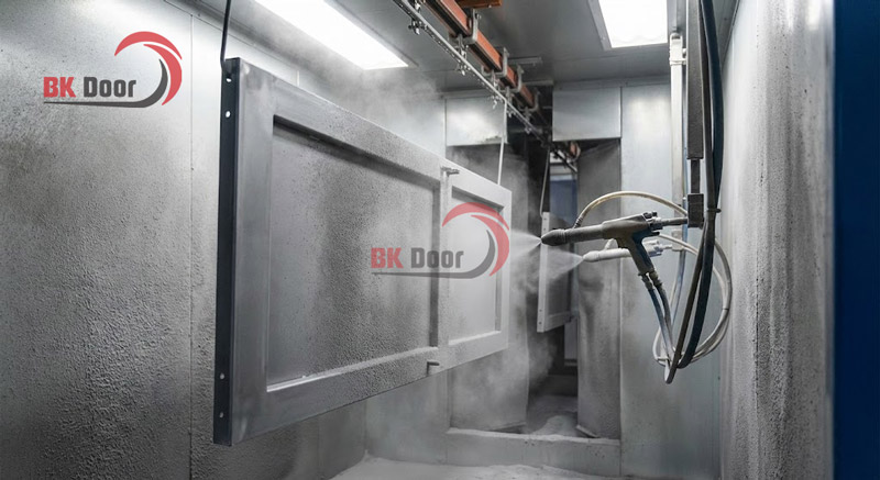 Công nghệ phun sơn tĩnh điện tự động cho cửa thép giúp cửa bền màu