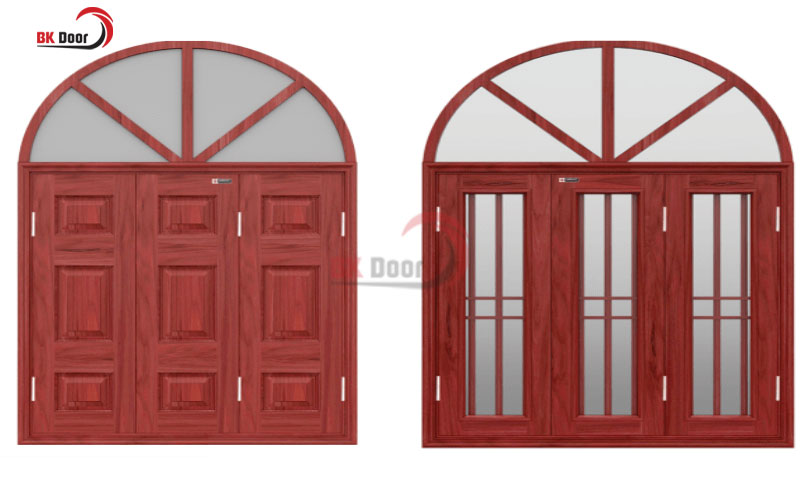 Cửa sổ thép vân gỗ ô thoáng vòm có thiết kế nổi bật