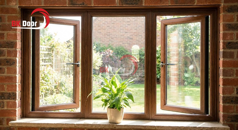 Cửa sổ thép vân gỗ 3 cánh cũng được ưa chuộng cho các thiết kế đặc biệt