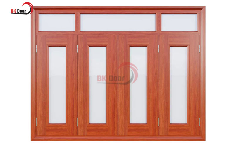 Mẫu cửa sổ thép vân gỗ 4 cánh sử dụng phổ biến cho công trình biệt thự