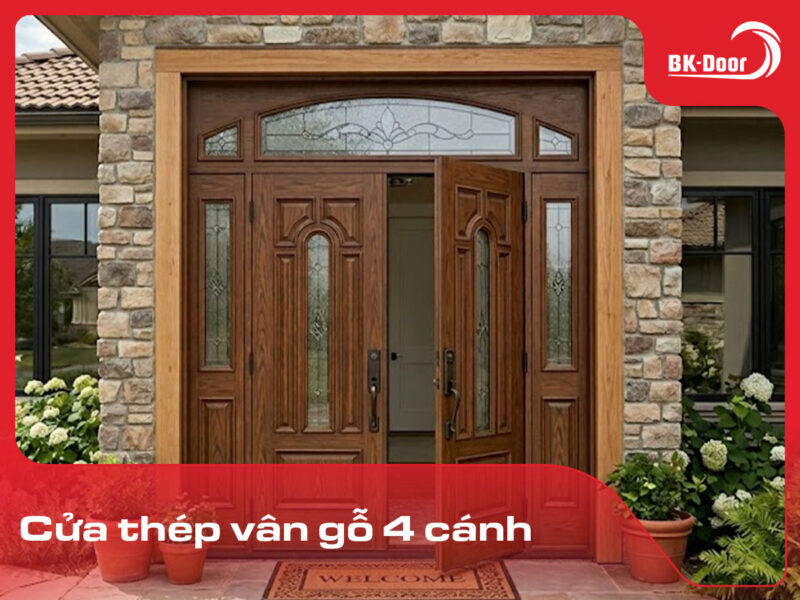 cửa thép vân gỗ 4 cánh