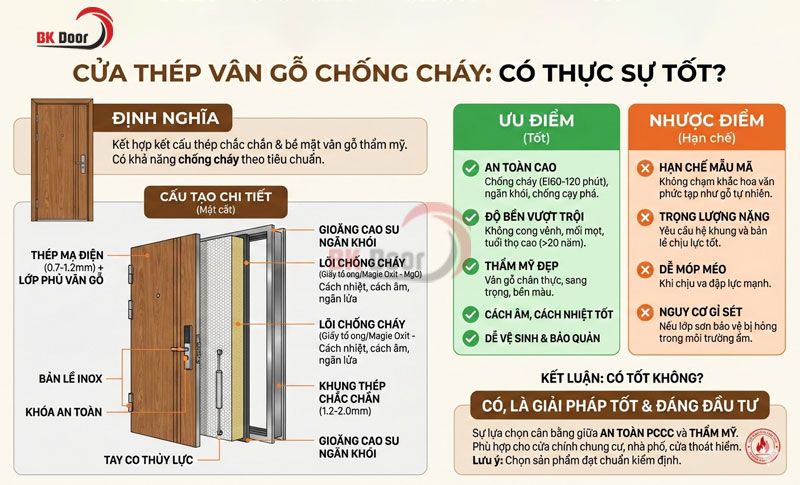 Cửa thép vân gỗ chống cháy có tốt không