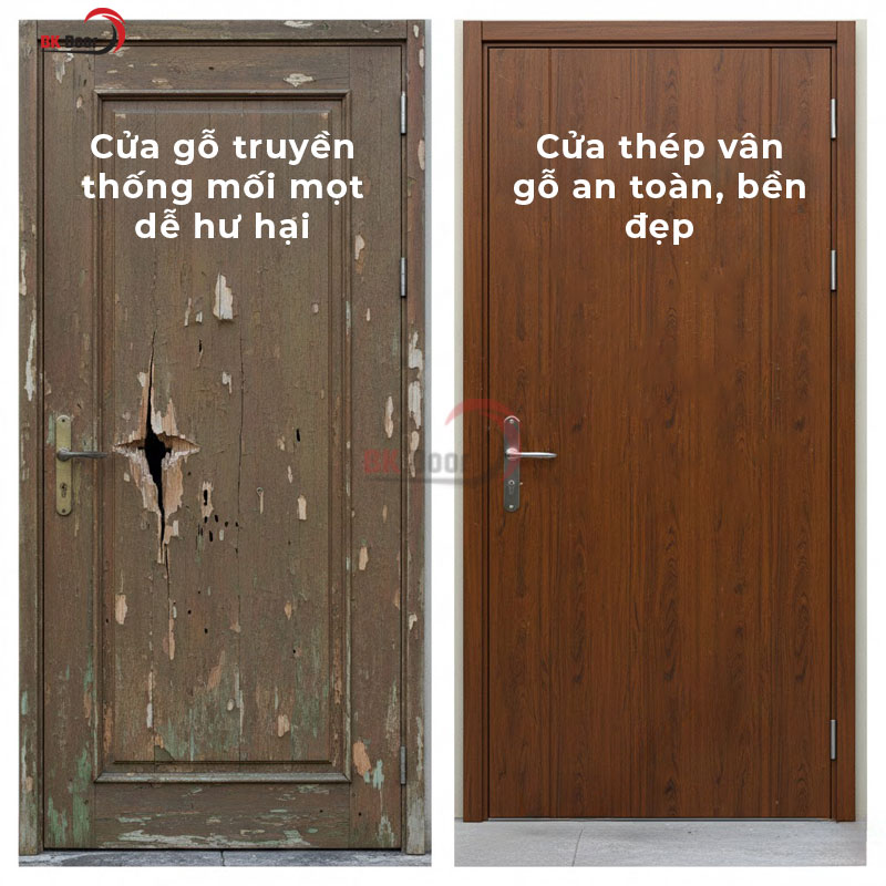 Cửa thép vân gỗ có độ bền và an toàn hơn cửa gỗ truyền thống