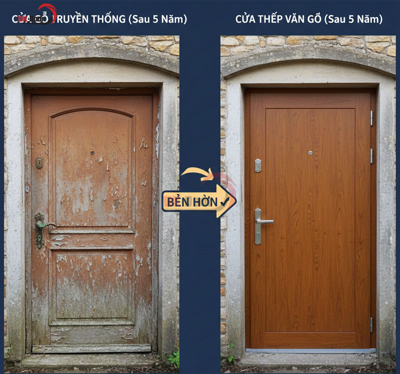 Cửa thép vân gỗ bền hơn cửa gỗ truyền thống