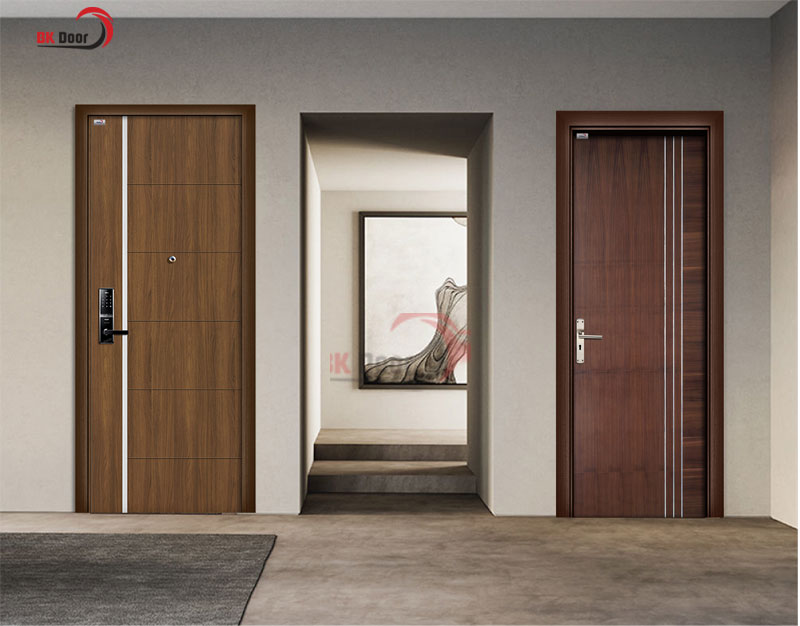 Cửa thép vân gỗ 1 cánh sử dụng làm cửa phòng ngủ và cửa ra vào