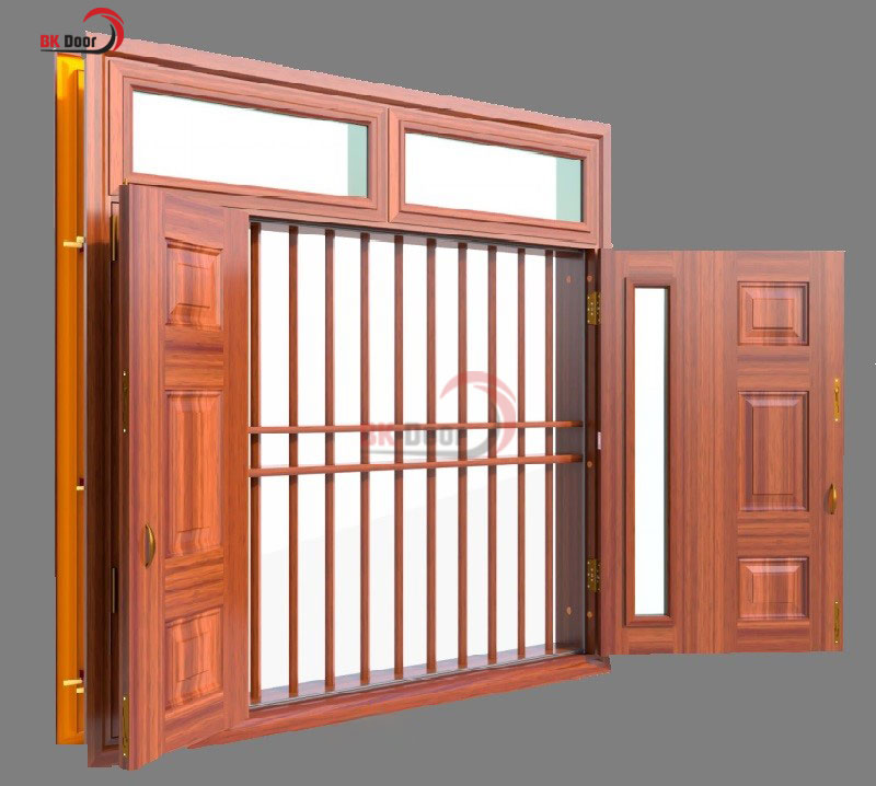 Mẫu cửa sổ thép vân gỗ có kết cấu chắc chắn và tính thẩm mỹ cao