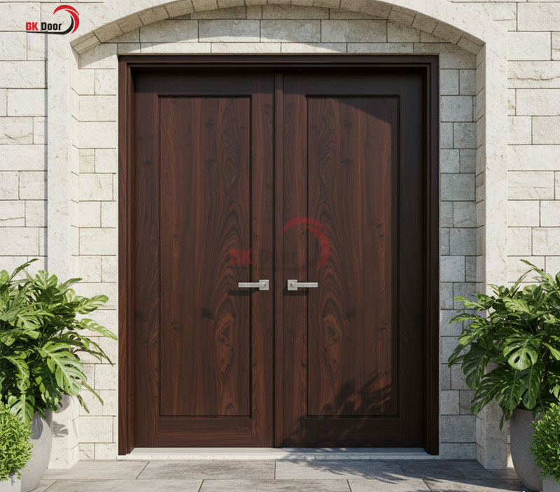 Mẫu cửa thép vân gỗ 2 cánh sang trọng