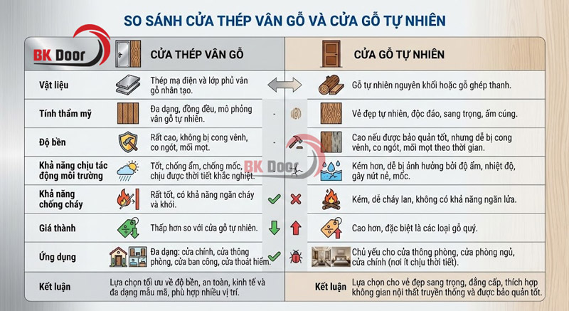 So sánh cửa thép vân gỗ và cửa gỗ tự nhiên