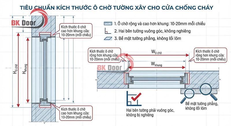 Tiêu chuẩn kích thước ô chờ tường xây cho cửa thép vân gỗ