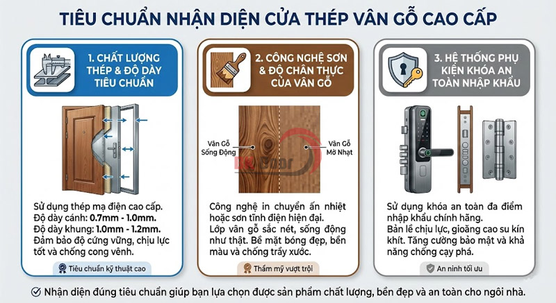 Tiêu chuẩn nhận diện cửa thép vân gỗ cao cấp