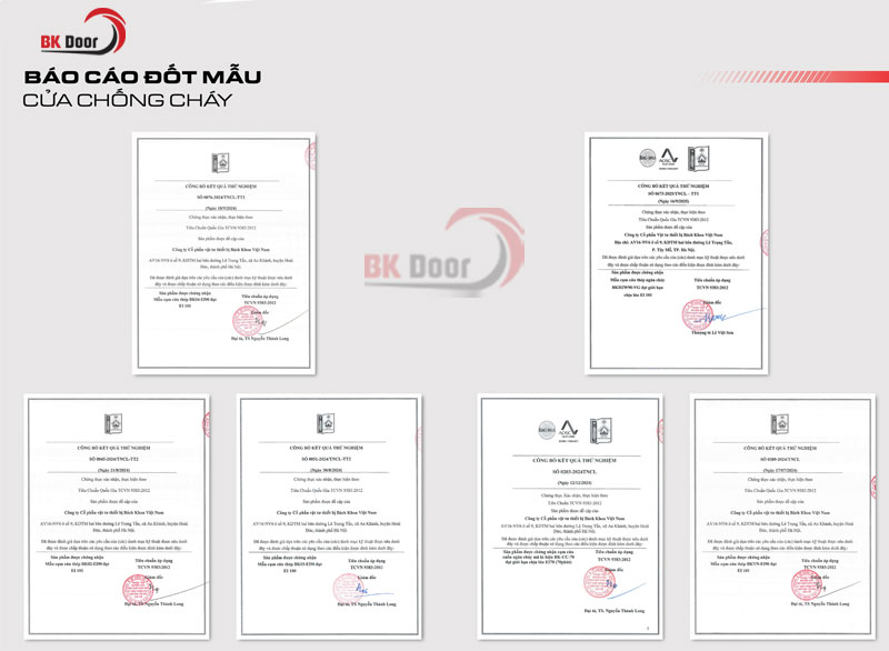 Giấy chứng nhận đốt mẫu cửa chống cháy BK Door
