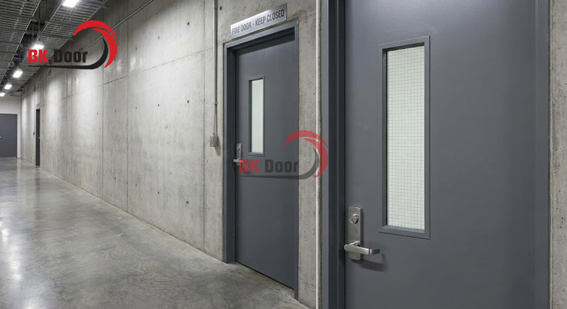 Mẫu cửa thép chống cháy 1 cánh ô kính BKD1-005 thiết kế hiện đại