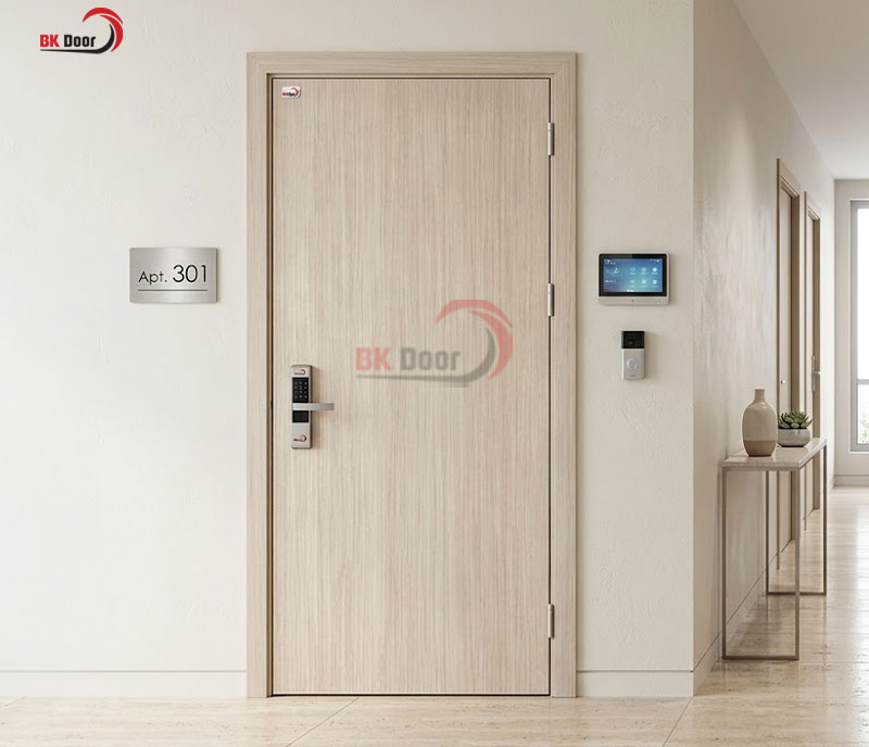 Cửa thép vân gỗ 1 cánh BKD1-003 phù hợp với xu hướng kiến trúc tinh gọn 
