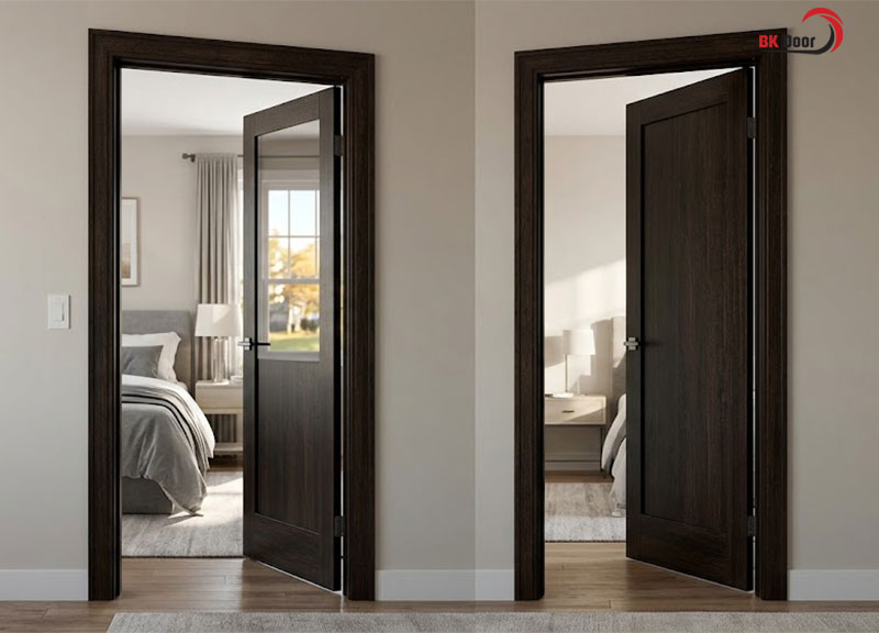 Kích thước cửa phòng ngủ 1 cánh phổ biến thường 81cm x 214cm (rộng x cao)