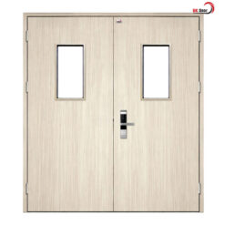 Cửa thép vân gỗ 2 cánh đều có ô kính - BK Door
