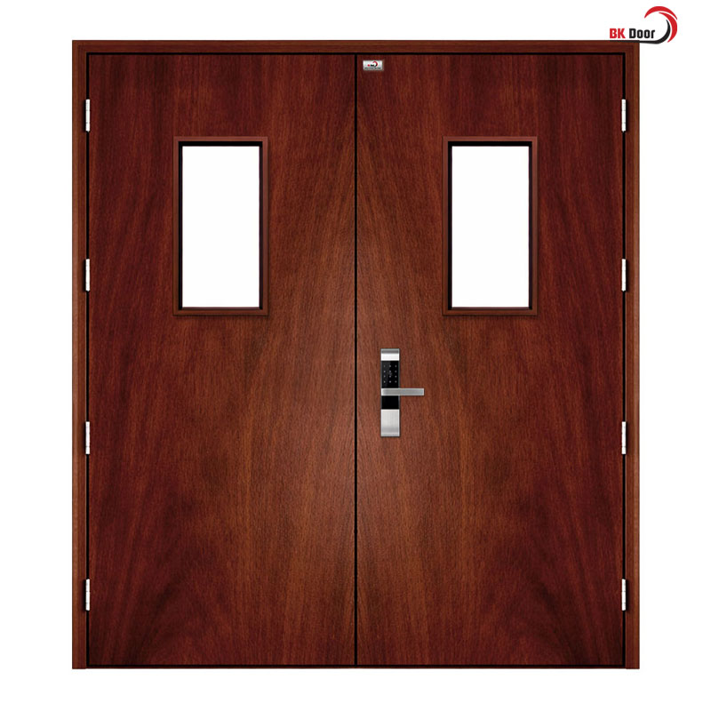 Cửa thép vân gỗ 2 cánh đều có ô kính - BK Door - Ảnh 2