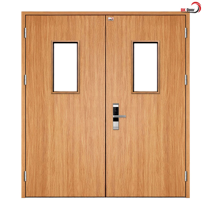 Cửa thép vân gỗ 2 cánh đều có ô kính - BK Door - Ảnh 3