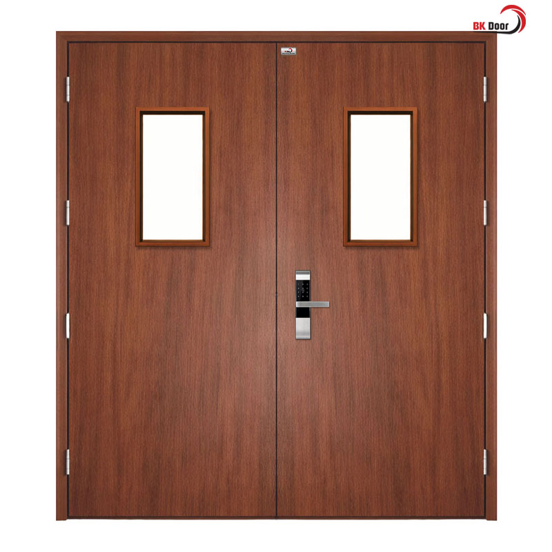 Cửa thép vân gỗ 2 cánh đều có ô kính - BK Door - Ảnh 4