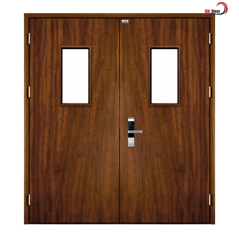 Cửa thép vân gỗ 2 cánh đều có ô kính - BK Door - Ảnh 5