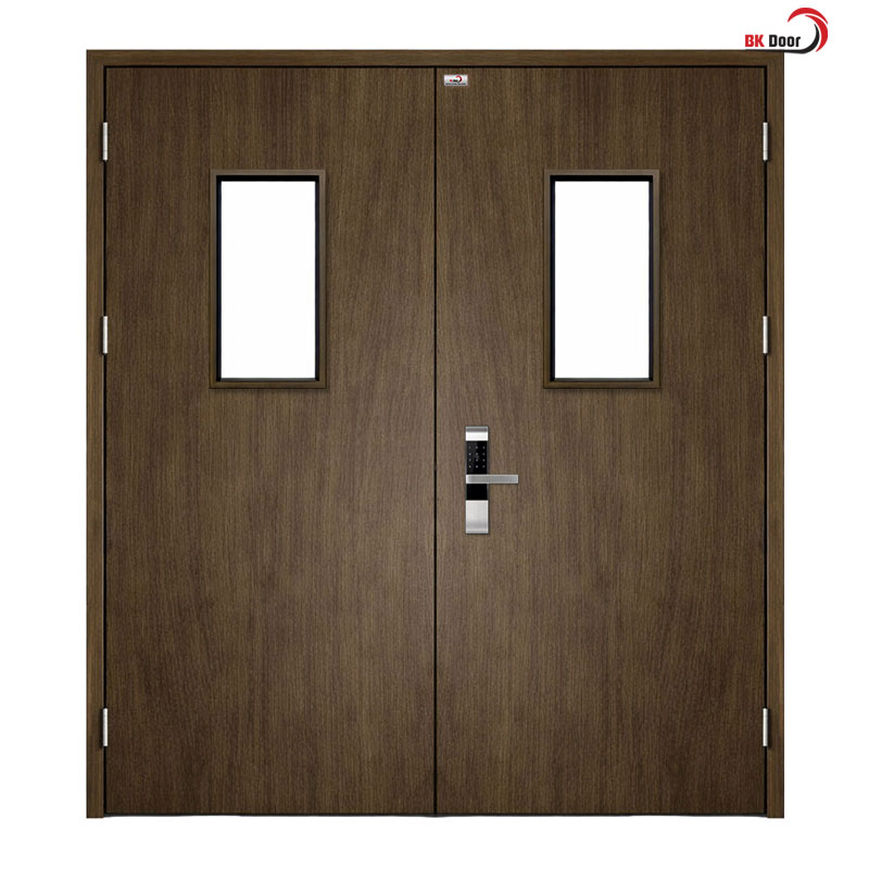 Cửa thép vân gỗ 2 cánh đều có ô kính - BK Door - Ảnh 6