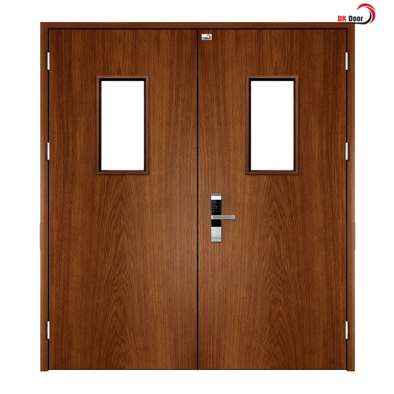 Cửa thép vân gỗ 2 cánh đều có ô kính - BK Door - Ảnh 7
